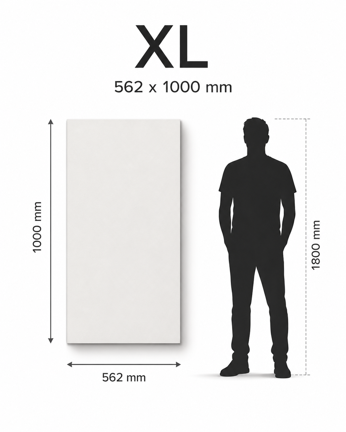 XL size guide - 562 x 1000mm compared to a person