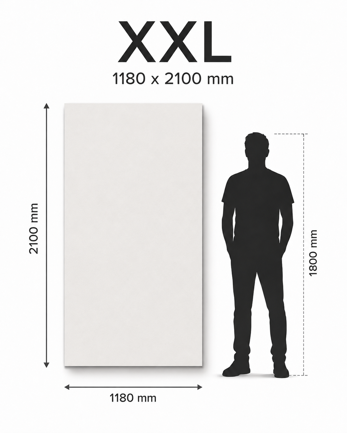 XXL size guide - 1180 x 2100mm compared to a person