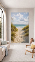 Oversized Alluring Dune Path frameless canvas wall art print hanging flush to a modern wall by Oasis Editions.