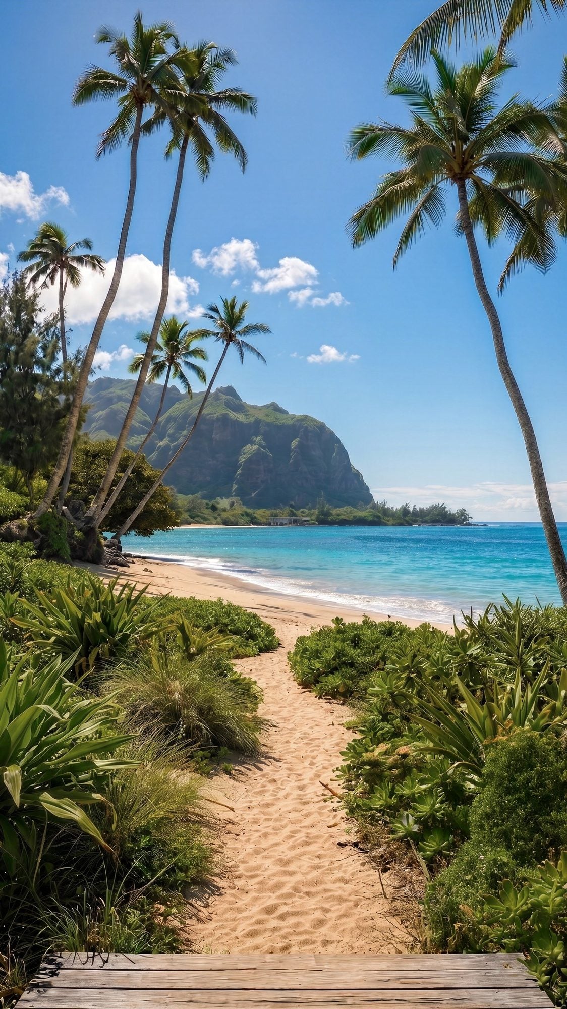 Hawaii Palm Path Lagoon | Frameless Canvas Wall Art | Oasis Editions