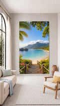 Oversized Island Garden Steps frameless canvas wall art print hanging flush to a modern wall by Oasis Editions.