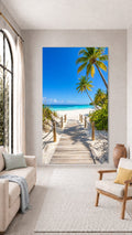 Oversized Palm Cove Boardwalk frameless canvas wall art print hanging flush to a modern wall by Oasis Editions.