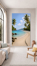 Oversized Tropical Shoreline Curve frameless canvas wall art print hanging flush to a modern wall by Oasis Editions.