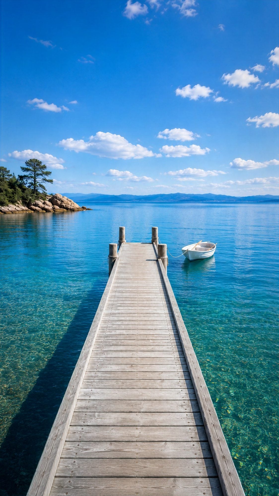 Oversized Turquoise Bay Boardwalk frameless canvas wall art print hanging flush to a modern wall by Oasis Editions.